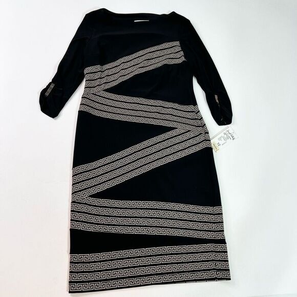 Joseph Ribkoff Bodycon Dress Womens 12 Black Geometric Print Round Neck - Picture 1 of 15